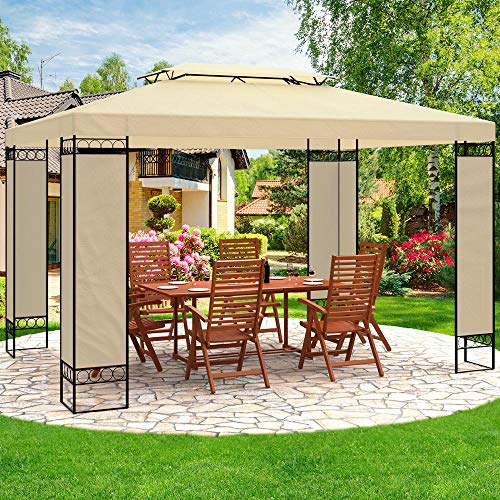 Elegante Cenador 3x4 m. beige en patio. Metal lacado. Lona Poliéster Impermeable. Deuba | maxjardin