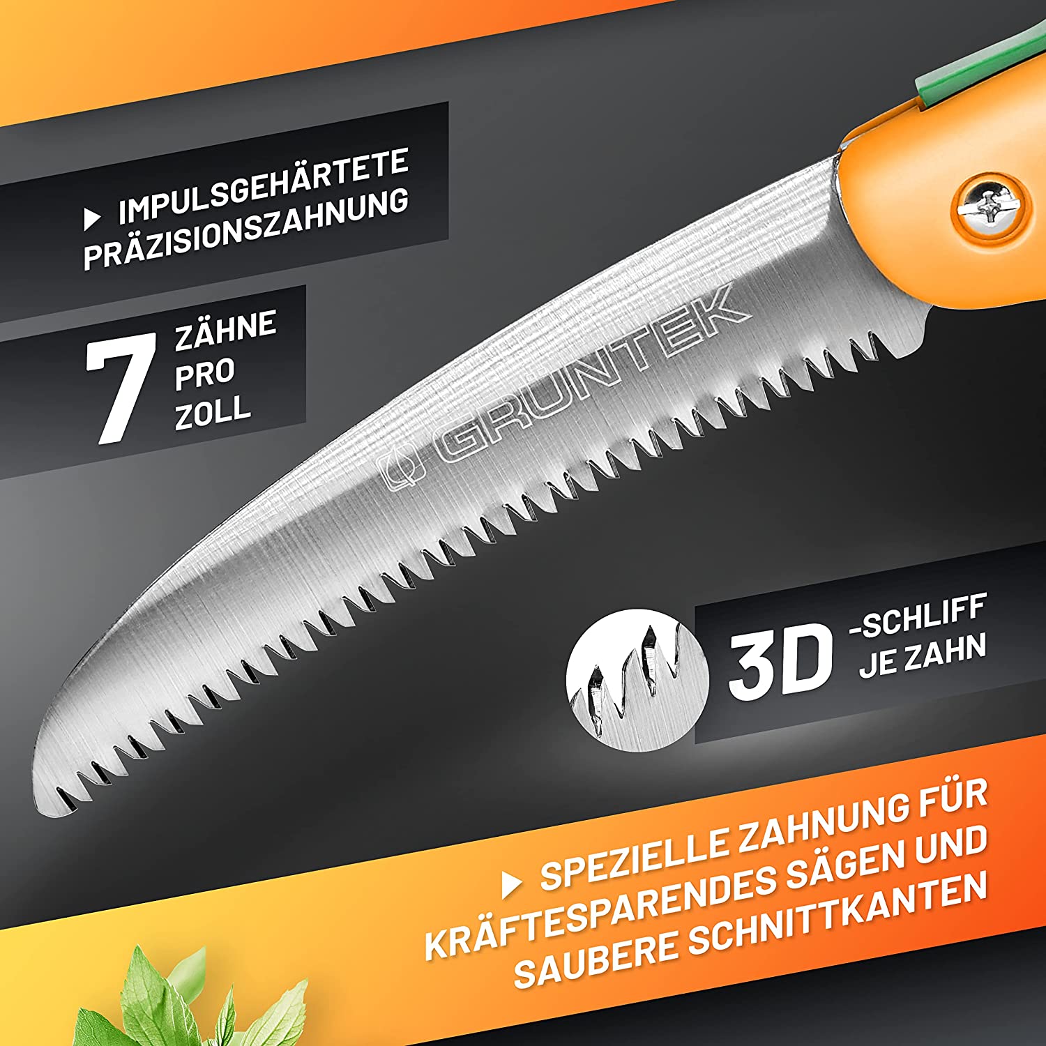 Sierra con dentado japonés de la Sierra de Mano Plegable TIBURÓN para poda y jardinería dentado japonés. GRÜNTEK