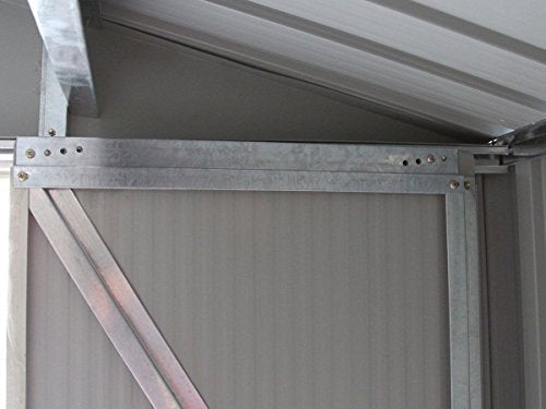 Caseta de metal para jardín, (5,29 m²) Detalle de puerta corredera. Habitat et Jardin