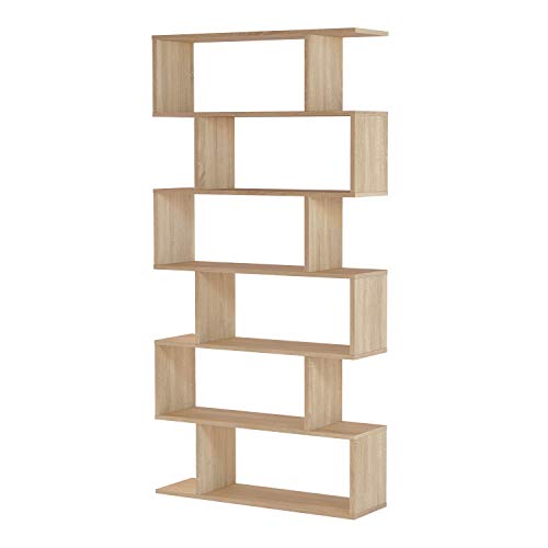 Vista general de Estantería decorativa de Salón o Comedor Athena. Acabado Color Roble Canadian, Medidas: 192 x 80 x 25 cm. Habitdesign