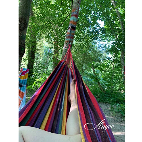 Descansando al aire libre en la Hamaca de Algodón para Jardín. Hasta 200 Kg. con Bolsa. Anyoo