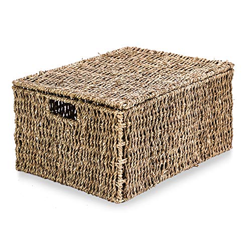 Cesta multiuso de Algas Marinas naturales con Tapa de ratán con tapa con bisagras. Cesta multiuso de Algas Marinas naturales con Tapa de ratán con tapa con bisagras M&W. XL Hamperista general de caja cerrada. M&W. XL Hamper