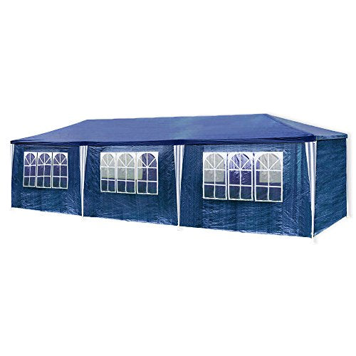 Carpa Pabellón 3x9 m tienda campaña cúpula polietileno Acero tubos con 6 laterales y 2 entradas resistente al agua Incluye 6 paredes desmontables color azul. HG