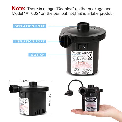 Características de Bomba de aire eléctrica para Inflar y Desinflar con 3 Boquillas Incluidas y Adaptador USB: 5V. Deeplee | maxjardin