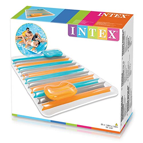 Colchoneta hinchable doble con 2 almohadas 198 x 160 cm. Pareja en piscina. Packaging. 56897EU - Intex