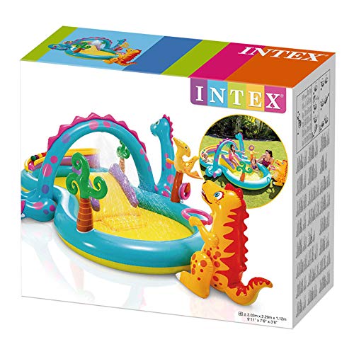 Centro de juegos acuático hinchable Dinoland Play Center, modelo surtido (con y sin volcán), multicolor, 333x229x112 cm-280 Litros - 57135NP Intex