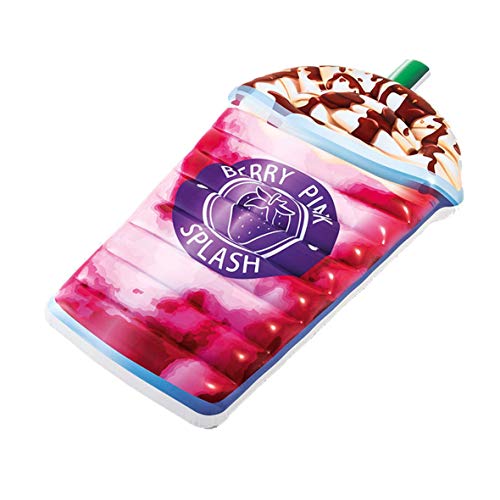 Una colchoneta gigante de 107x198 cm con forma de batido de helado de fresa y chocolate con imagen fotorrealista