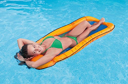 Alfombrillas de malla Unisex, colores surtidos verde, azul y rojo 1.78 m x 94 cm. Detalle en piscina color naranja. Intex