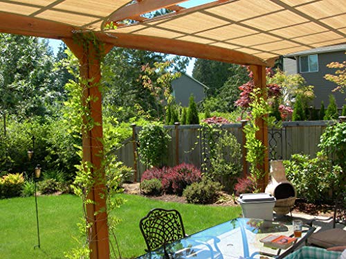 Bonito jardín con pérgola de madera con el Toldo Vela Rectangular 4x6 m Transpirable Color Arena | Se instala fácil, Manual y Cuerdas 1,5m x4. JOYARDS