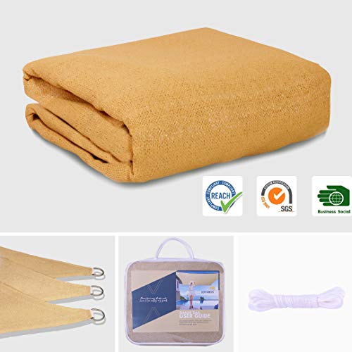 Sellos de calidad, características y vista del Toldo Vela Rectangular 4x6 m Transpirable Color Arena | Se instala fácil, Manual y Cuerdas 1,5m x4. JOYARDS