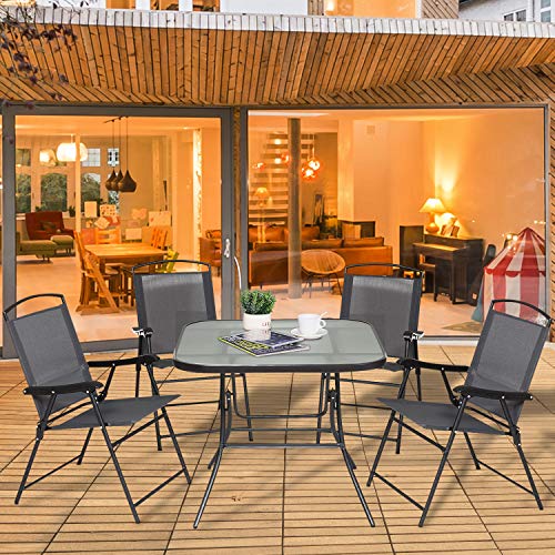 Bonito patio con el Comedor para Jardín o interior con 4 Sillas y 1 Mesa Plegables. Muebles de Exterior para Terraza y mesa con Orificio para Sombrillas. Outdoor. Outsunny