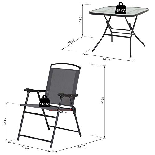 Medidas del Comedor para Jardín o interior con 4 Sillas y 1 Mesa Plegables. Muebles de Exterior para Terraza y mesa con Orificio para Sombrillas. Outdoor. Outsunny