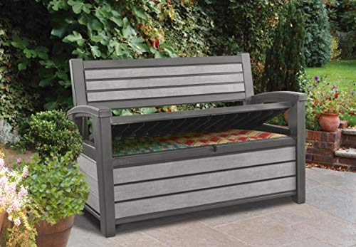 Banco de jardín con almacenamiento. Hudson Bench Cojín Caja, 227 L, Antracita, 132,7 X 62,1 x 89 cm. Keter | maxjardin