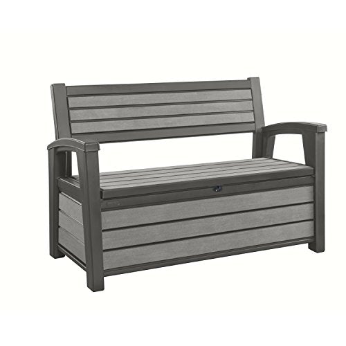 Banco de jardín con almacenamiento. Hudson Bench Cojín Caja, 227 L, Antracita, 132,7 X 62,1 x 89 cm. Keter | maxjardin