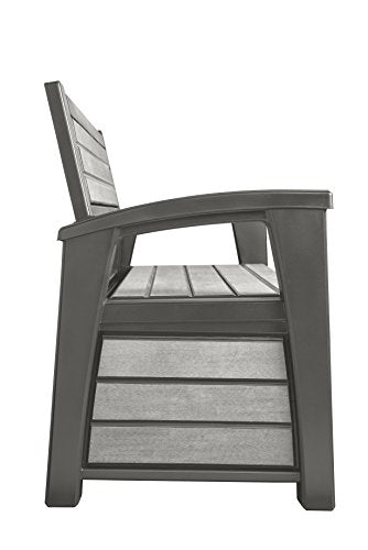 Banco de jardín con almacenamiento. Hudson Bench Cojín Caja, 227 L, Antracita, 132,7 X 62,1 x 89 cm. Keter | maxjardin