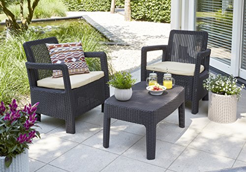Conjunto de muebles Tarifa con cojines incluidos, Color grafito en terraza. Balcony Keter