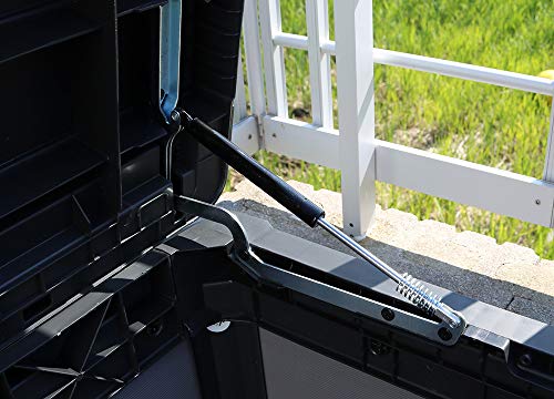 Arcón Exterior Denali 100, 390 litros, gris, 122.9 x 62.1 x 70.6 cm. Keter. Detalle mecanismo apertura