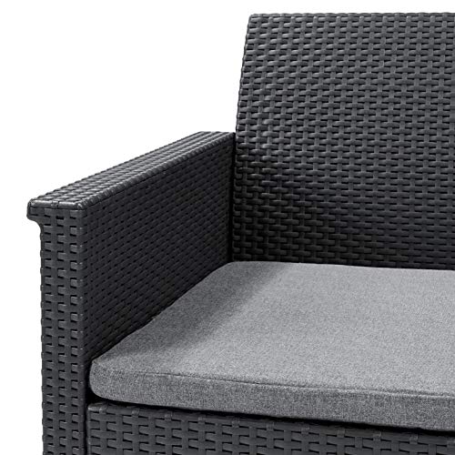 Conjunto jardín 4 plazas. 1 Sofá de 2 plazas + 2 sillones + mesa baja Emma, color grafito. Detalle de sillón. Keter