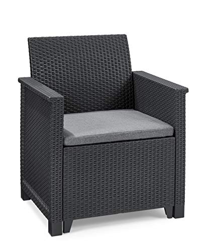 Conjunto jardín 4 plazas. 1 Sofá de 2 plazas + 2 sillones + mesa baja Emma, color grafito. Vista de sillón. Keter