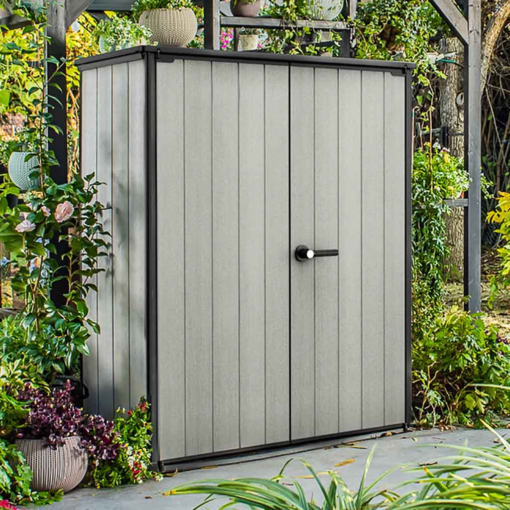Cobertizo Armario Exterior, Gris. Duotech High Store Plus. Keter. Detalle ambiente