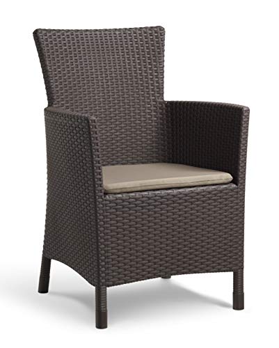 Sillón de exterior e interior con cojín incluido Iowa, Rattán Marrón. Keter
