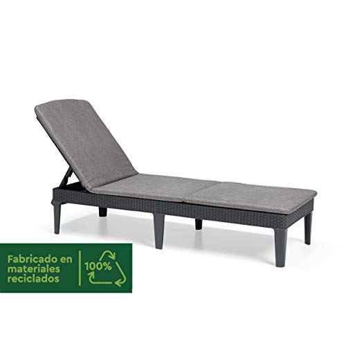 Tumbona keter Jaipur color grafito con almohadas gris perla con material 100% reciclado