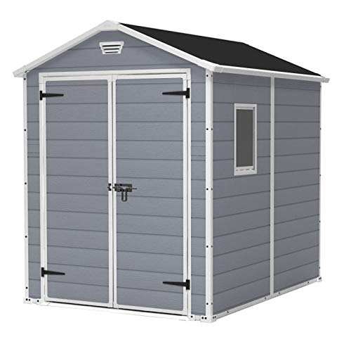 Caseta de jardín Manor 6x8. 186x237x227 cm. Cobertizo exterior. Color gris. Vista general. Keter