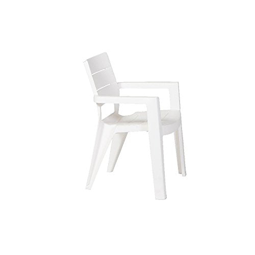 Vista lateral de la Silla de jardín exterior apilable Ibiza, Color blanco. Keter