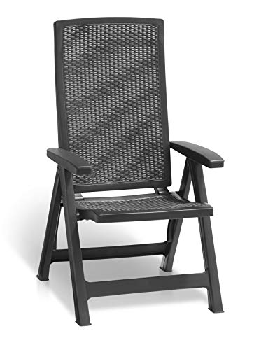 Silla reclinable de jardín y exterior Montreal diseño de rattán, Color grafito. Keter