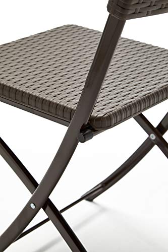 Conjunto Balcón Terraza Plegable, 1 mesa redonda + 2 sillas, Marrón Imitación Ratán, Lux Balcon 60R. Detalle. KG KITGARDEN