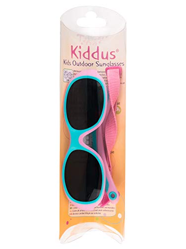 Packaging de las Gafas de Sol SUPER FLEXIBLES de GOMA infantiles desde 2 Años. Sin BPA. Irrompibles. Banda Ajustable y Extraíble. Protección UV400 Y UVB. OUTDOOR. Kiddus