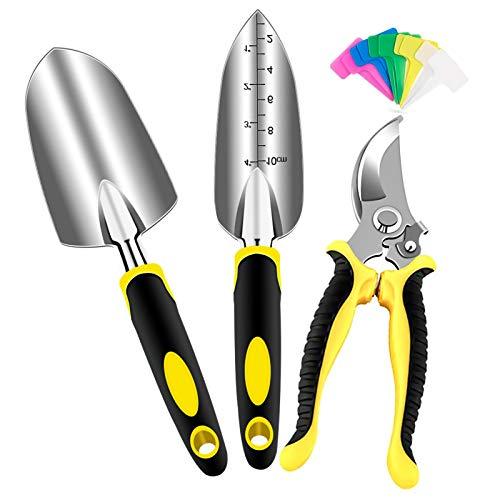 Kit Herramientas Jardinería x3 Pzs. de Aluminio: Podadora, Paleta y Trasplantadora y 10 etiquetas para plantas. AGAKY