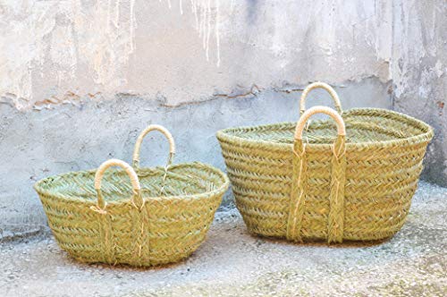 Set 2 tamaños de Leñero de Esparto con Asas de Pita Grande. Cestería Aparici