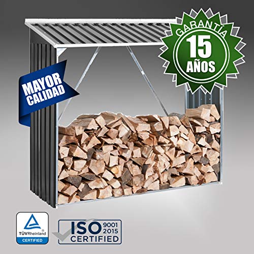 15 años de garantía y Certificados ISO y TÜV del Leñero Exterior metálico Medidas 73,5x182x160 cm, Gris Antracita. Duramax | maxjardin