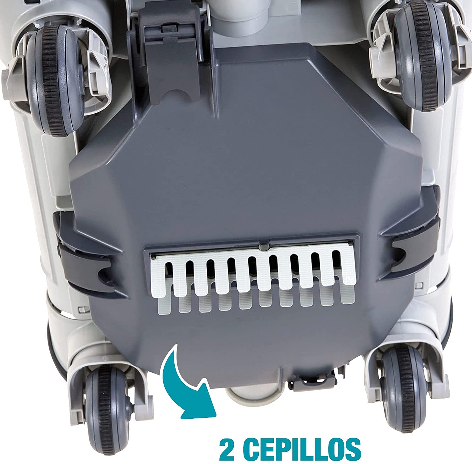 Detalle de los dos cepillos del Potente limpiador automático para pisos de piscinas para accesorios de manguera de 38 mm. 28001. Auto Pool Cleaner. Intex