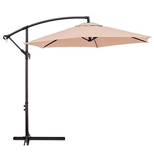 Parasol sombrilla excéntrica de Aluminio Verde con ventilación para jardín de 270 cm (Beige). Lola Home