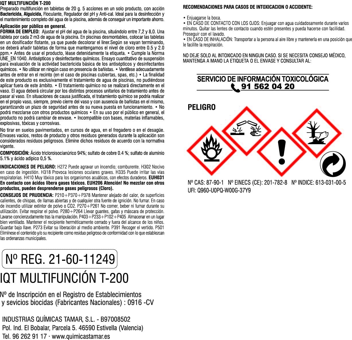 Cloro en tabletas de 20 gr para Mini Piscinas de 5 Funciones de 1 kg. Etiqueta. LOLAhome