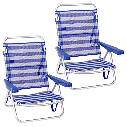Pack de 2 sillas de Playa Convertibles en Cama de Aluminio y textileno (Azul Marino). LOLAhome