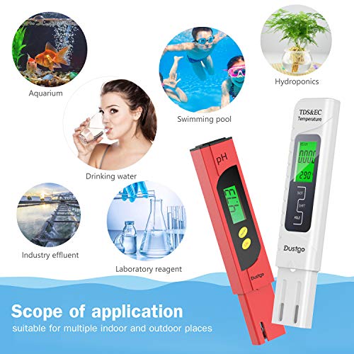 Diversos usos del Medidor PH y TDS EC Temperatura 2 en 1 Digital, Calibración Automática. Medidor de Prueba de Calidad del Agua 0-14 pH Medida de 0-14 pH, 0-19990ppm Dustgo