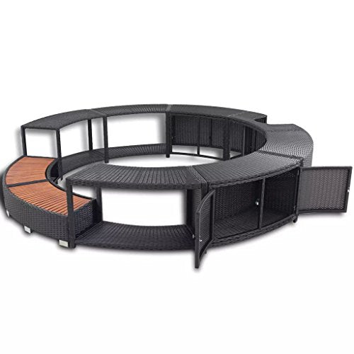 Mueble Borde Soporte Redondo de Jacuzzi SPA Ratán Sintético Negro Hidromasaje. vidaXL. Detalle armario lateral