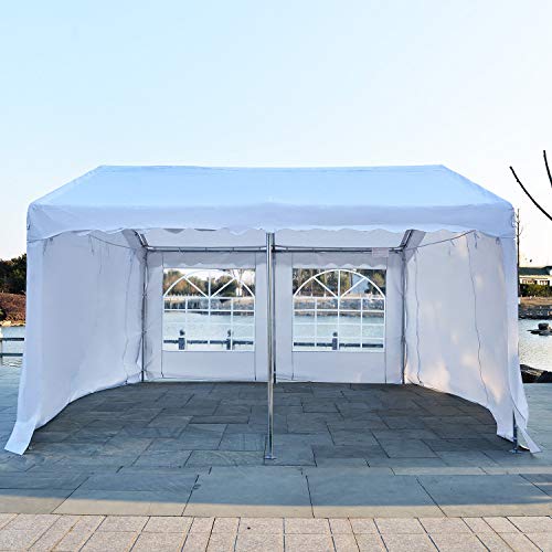 Carpa 4x4m, 4 Laterales, 4 Ventanas, Acero PE Blanco, Protección UV. Vista de carpa para evento al aire libre. Outsunny