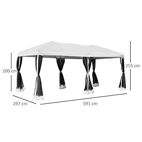 Carpa 6x3m Plegable con 6 Cortinas Mosquitera y Bolsa Transporte. Medidas. Outsunny