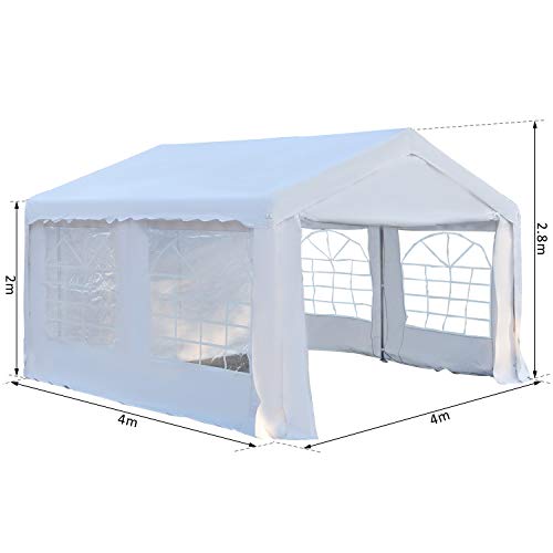 Carpa 4x4m, 4 Laterales, 4 Ventanas, Acero PE Blanco, Protección UV. Medidas. Outsunny