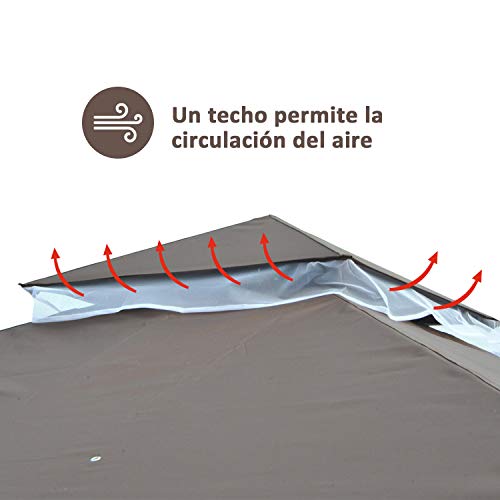 Carpa Color Café de 3x3m Elegante con Mosquitera. Techo con Ventilación. Detalle ventilación superior.. Outsunny.