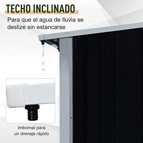 Casetilla para Leña de Acero Galvanizado Cobertizo Leñero Almacenaje con Imbornal para Jardín Exteriores con Techo Inclinado 182x89x136/148 cm Gris Oscuro. Techo inclinado. Outsunny | maxjardin