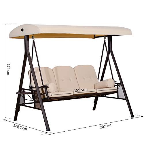 Balancín columpio para Terraza Patio Balcón Acero Beige. Medidas. Outsunny