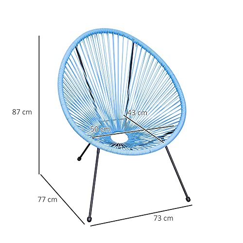 Conjunto de 2 Sillas de Jardín de Ratán Pack 2 Sillas Acapulco Forma Ovalada con Reposabrazos Respaldo Alto Interior Exterior 73x77x87 cm Azul. Medidas. Outsunny | maxjardin