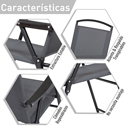 Características del Comedor para Jardín o interior con 4 Sillas y 1 Mesa Plegables. Muebles de Exterior para Terraza y mesa con Orificio para Sombrillas. Outdoor. Outsunny