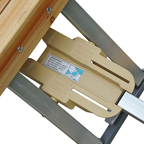Detalle de mecanismo plegable de la Mesa Plegable en Maleta para Camping Picnic Playa de Madera con 4 Asientos, Agujero de Sombrilla 138x85x68 cm. Outsunny