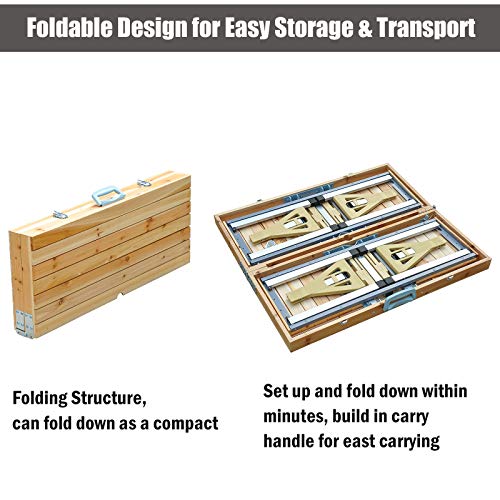 Diseño plegable de fácil transporte de la Mesa Plegable en Maleta para Camping Picnic Playa de Madera con 4 Asientos, Agujero de Sombrilla 138x85x68 cm. Outsunny